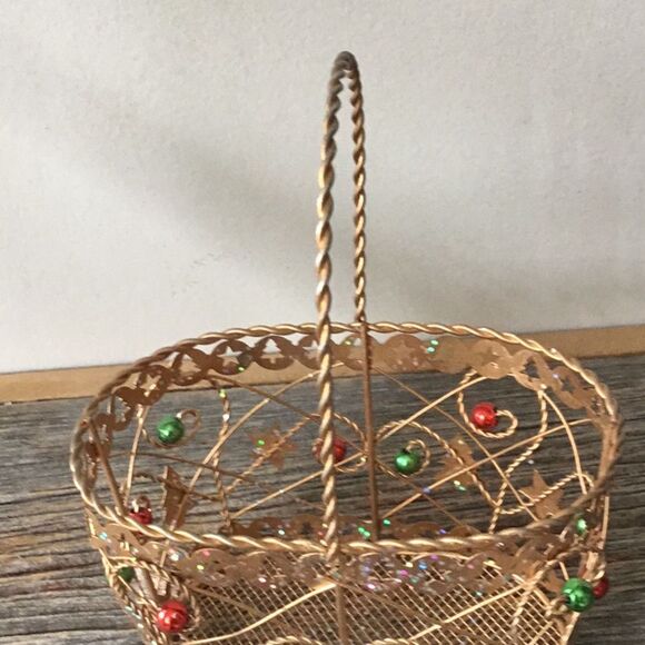 Small oval Christmas basket with handle gift basket décor decoration Xmas - Picture 4 of 5
